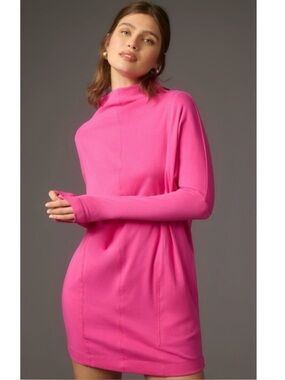 Anthropologie Daily Practice Pink High-Neck Dolman Long Sleeve Mini Dress LARGE